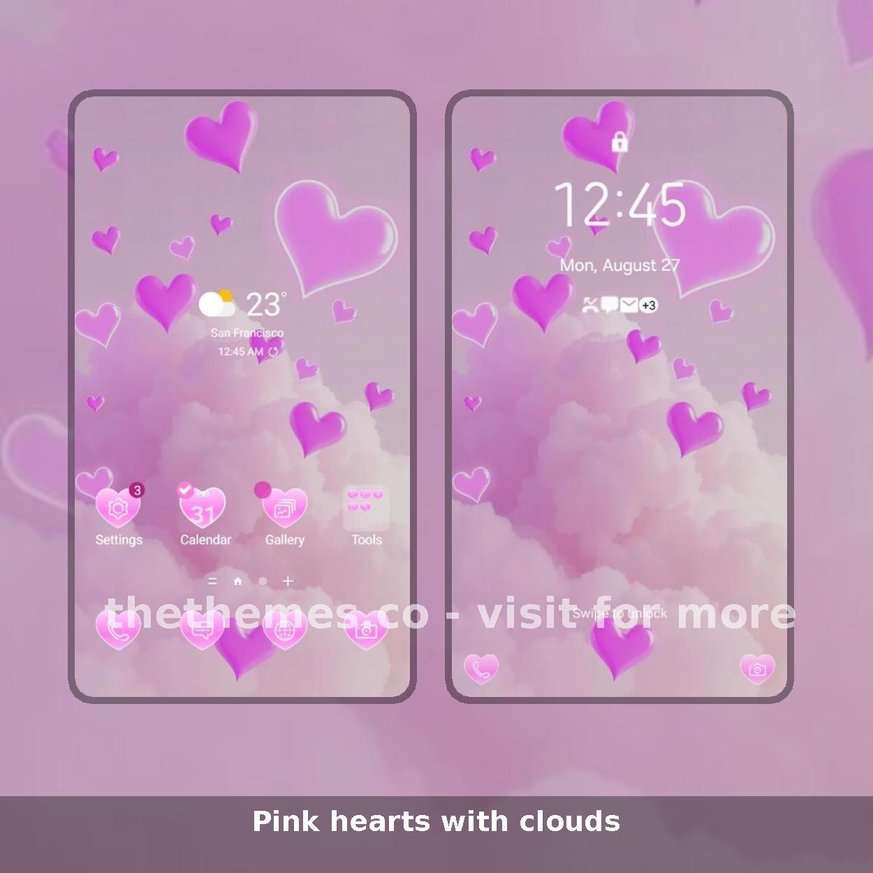 Pink hearts with clouds