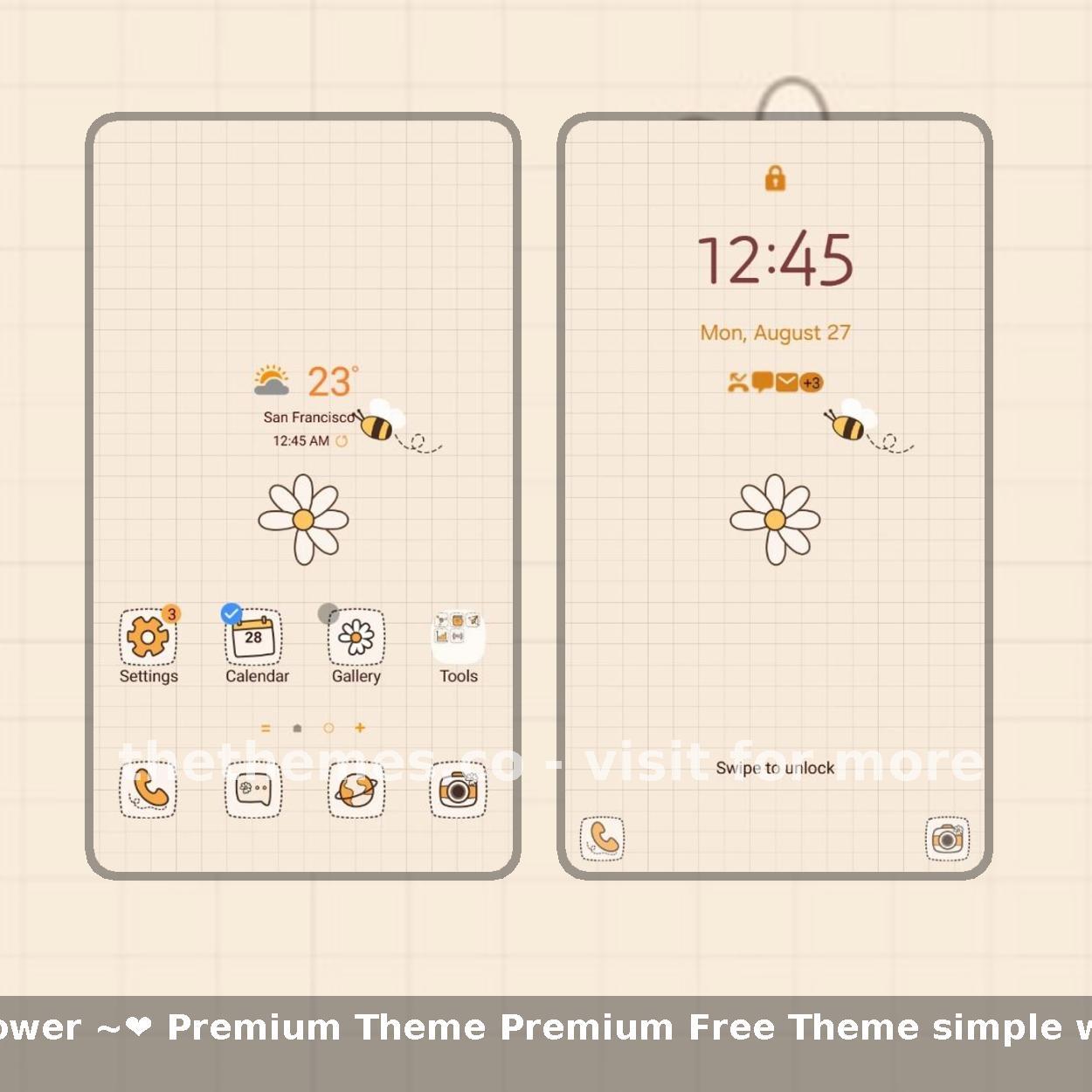 ❤️Mun❤️ Little Bee and Flower ~❤️ Premium Theme Premium Free Theme simple with bee and daisy flower