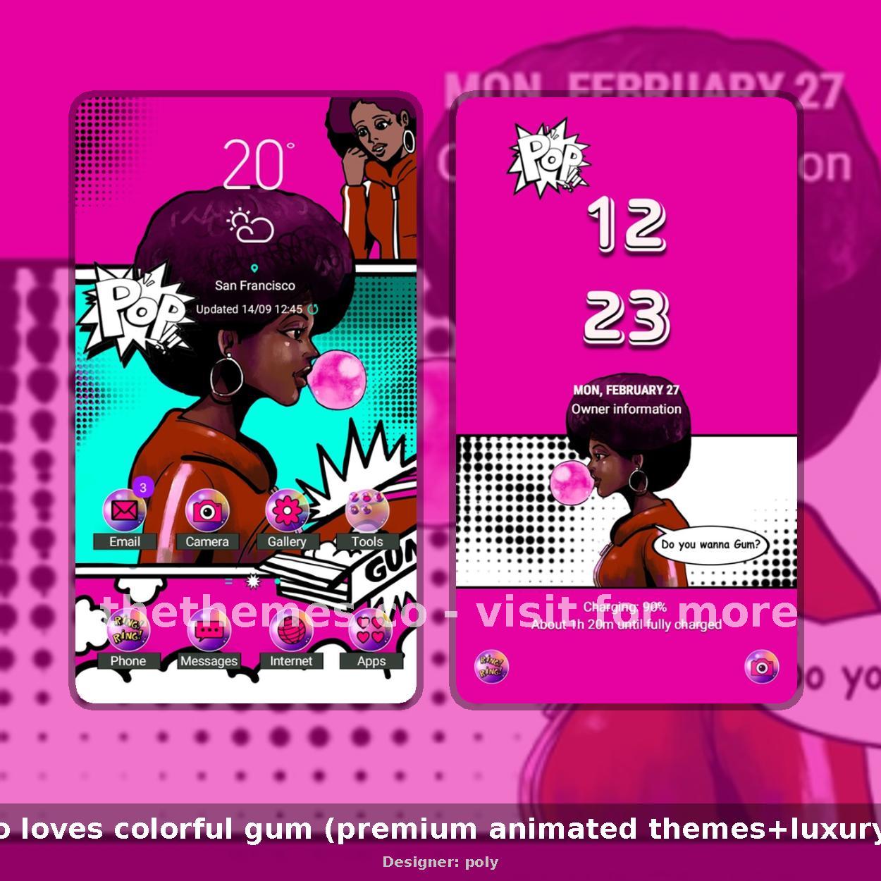 cartoon girl who loves colorful gum (premium animated themes+luxury aod+ringtone)